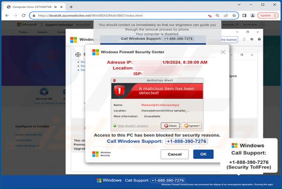 Estafa "A Malicious Item Has Been Detected! POP-UP"