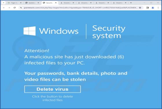 Estafa de ventanas emergentes "Malicious Site Has Downloaded Infected Files To Your PC"