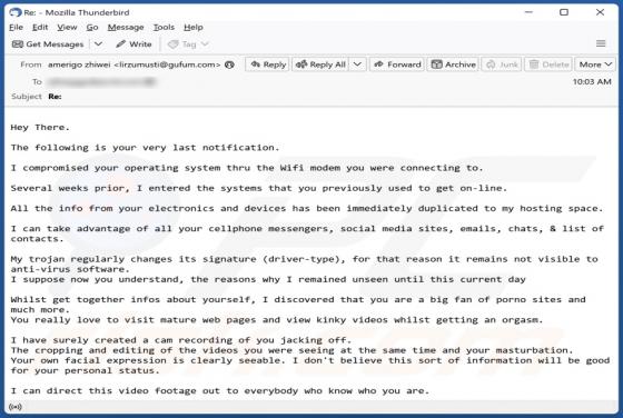 Estafa por correo electrónico "I Compromised Your Operating System"