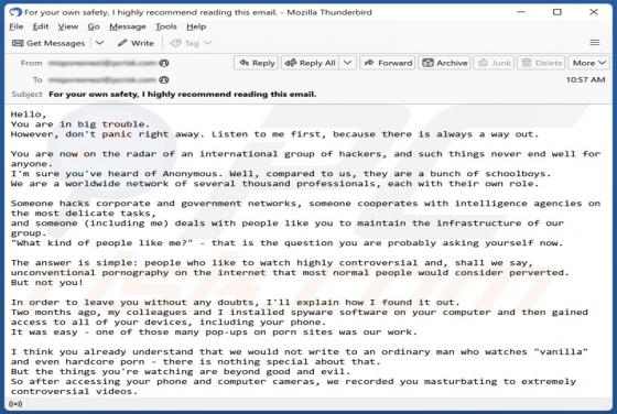 Estafa por correo electrónico You Are Now On The Radar Of An International Group Of Hackers 