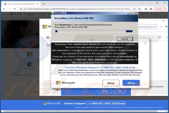 Estafa de ventanas emergentes "Temporary Files Deletion Have Started"