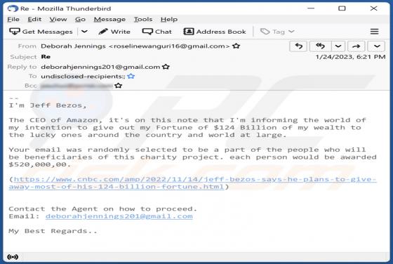 Estafa por correo electrónico Jeff Bezos Charity Project