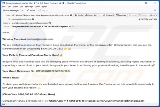 Estafa por correo electrónico IMF Grant Program