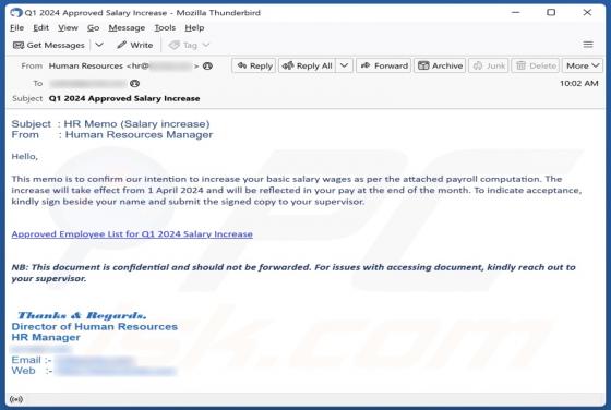 Estafa por correo electrónico Salary Increase