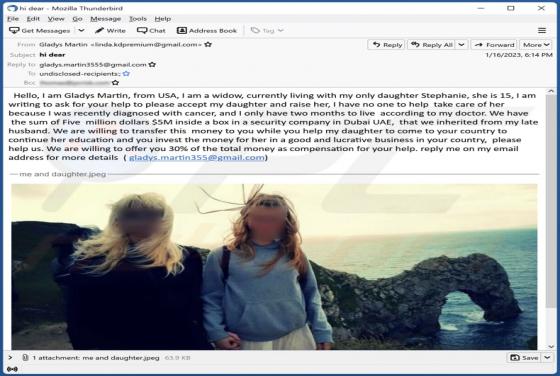 Estafa por correo electrónico Help My Daughter