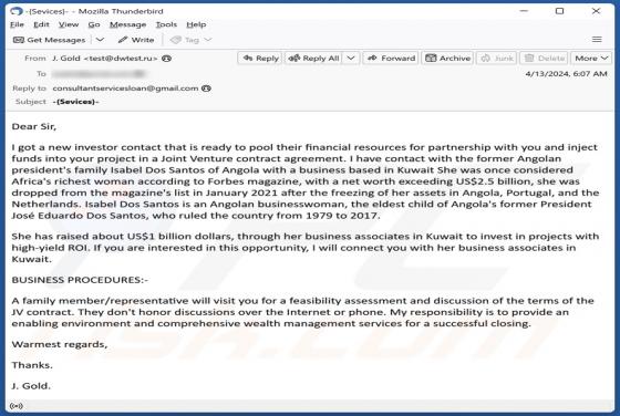 Estafa por correo electrónico New Investor