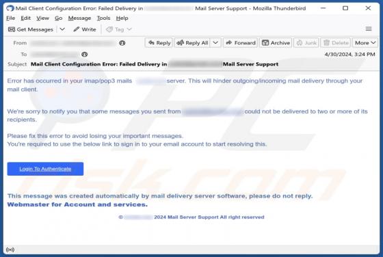 Error In Your IMAP/POP3 Mails Server Estafa
