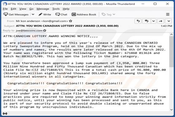 Estafa por correo electrónico CANADIAN LOTTERY