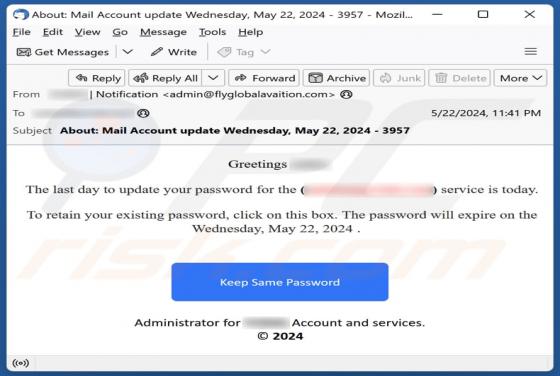 Estafa por correo electrónico Last Day To Update Your Password