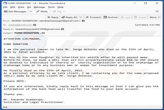 Estafa por correo electrónico Fund Donation