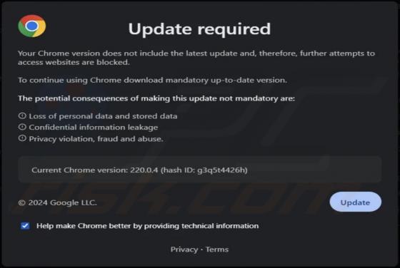 Your Chrome Version Does Not Include The Latest Update POP-UP Estafa