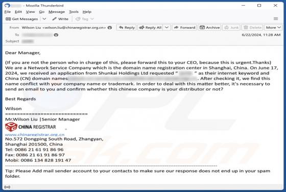 Estafa por correo electrónico Conflict With Your Company Name Or Trademark