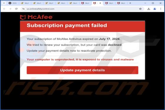 McAfee - Subscription Payment Failed POP-UP Estafa