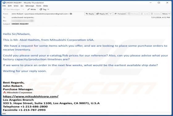 Estafa por correo electrónico Mitsubishi Corp.