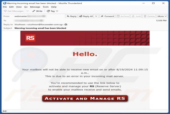 Estafa por correo electrónico Reserve Server
