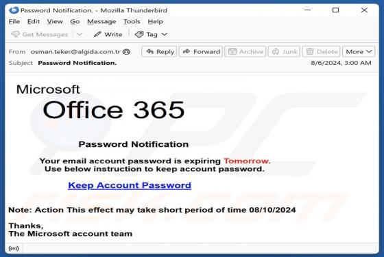 Estafa por correo electrónico Microsoft Office 365 - Password Notification