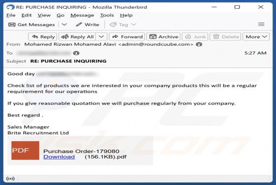 Estafa por correo electrónico We Are Interested In Your Company Products