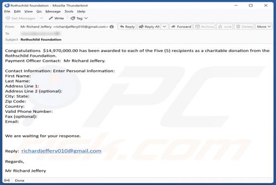 Estafa por correo electrónico Rothschild Foundation
