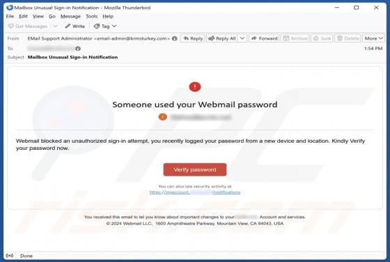 Estafa por correo electrónico Someone Used Your Webmail Password