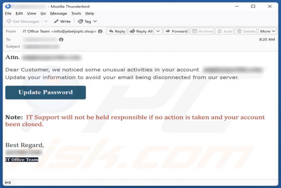 Estafa por correo electrónico Unusual Activities In Your Account