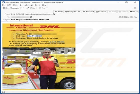 Estafa por correo electrónico DHL - Incoming Shipment Notification