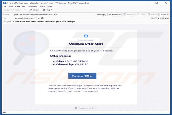 Estafa por correo electrónico OpenSea Offer Alert