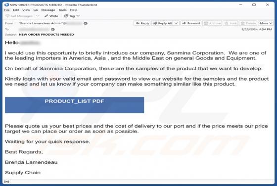 Estafa por correo electrónico Samples Of The Product