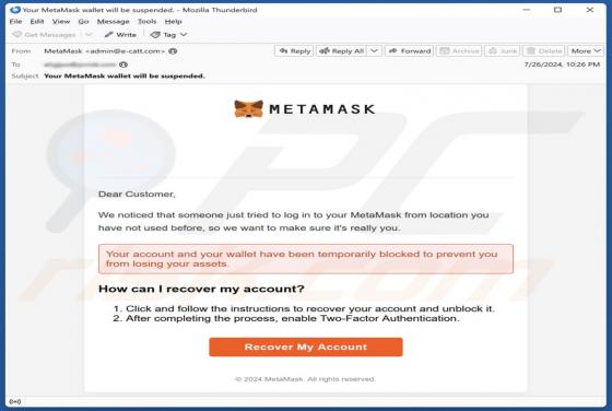 Estafa por correo electrónico MetaMask Log-In Attempt