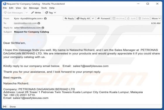 Estafa por correo electrónico Share Your Company Catalog