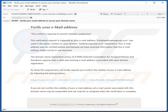 Estafa por correo electrónico Internet Corporation For Assigned Names And Numbers (ICANN)