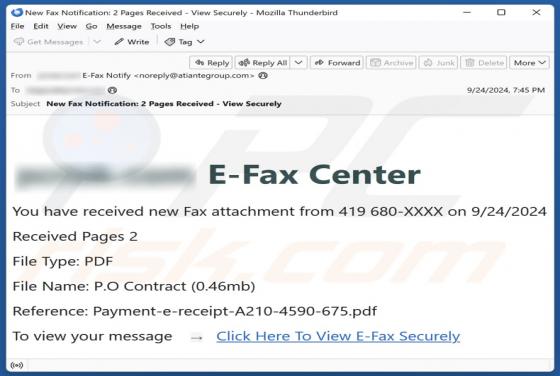 Estafa por correo electrónico E-Fax Center