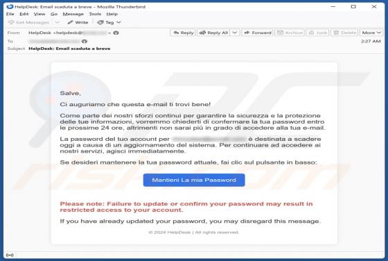 Estafa por correo electrónico HelpDesk Password Confirmation