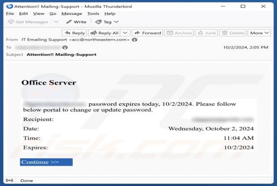 Estafa por correo electrónico Office Server