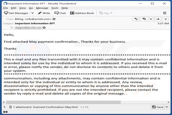 Estafa por correo electrónico Payment Confirmation