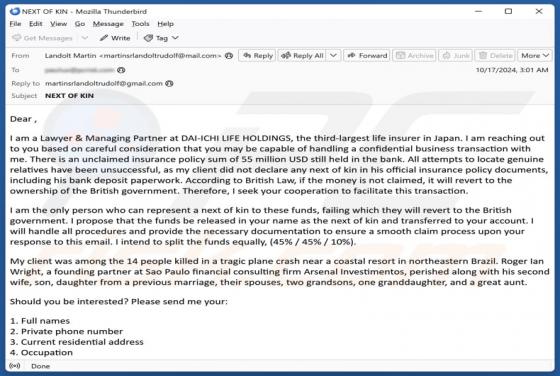 Estafa por correo electrónico Unclaimed Insurance