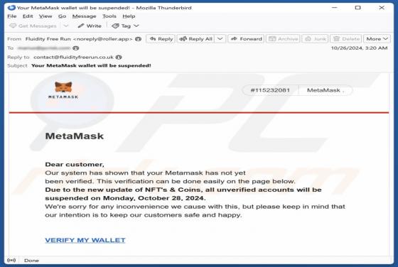 Estafa por correo electrónico MetaMask Wallet Verification
