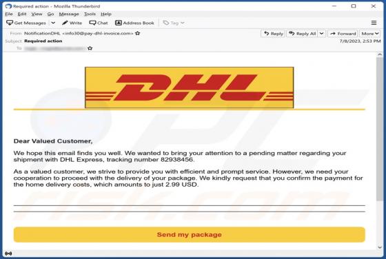 Estafa por correo electrónico DHL Delivery Payment