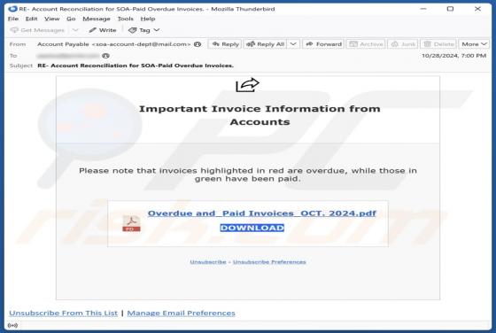 Estafa por correo electrónico Important Invoice Information From Accounts
