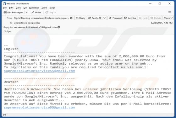 Estafa por correo electrónico Sigrid Trust Rim Foundation