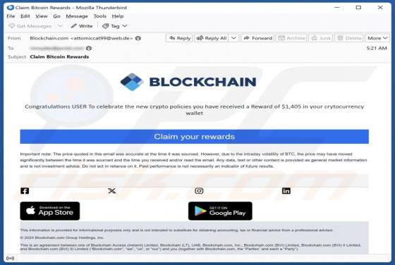 Estafa por correo electrónico Blockchain Rewards