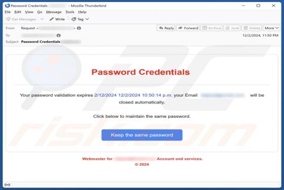 Estafa por correo electrónico Password Credentials