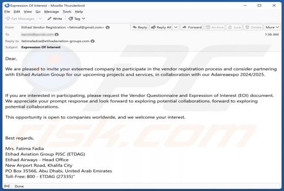 Estafa por correo electrónico Etihad