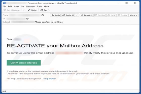 Estafa por correo electrónico Re-Activate Your Mailbox Address