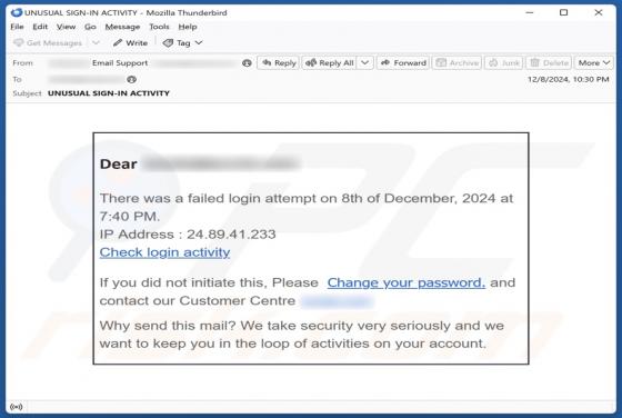 Estafa por correo electrónico Failed Login Attempt