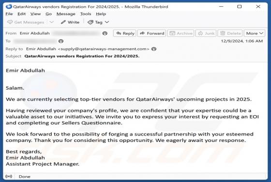 Estafa por correo electrónico Qatar Airways