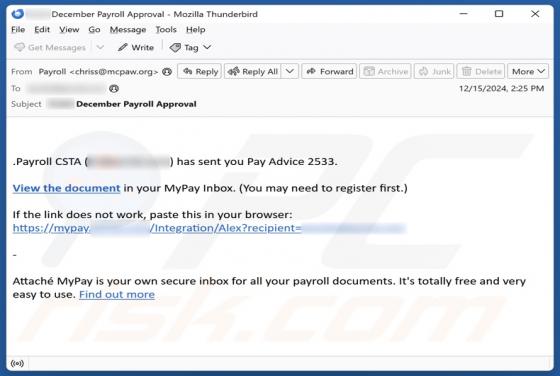 Estafa por correo electrónico Pay Advice