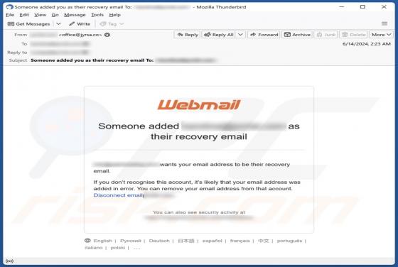 Estafa por correo electrónico Someone Added You As Their Recovery