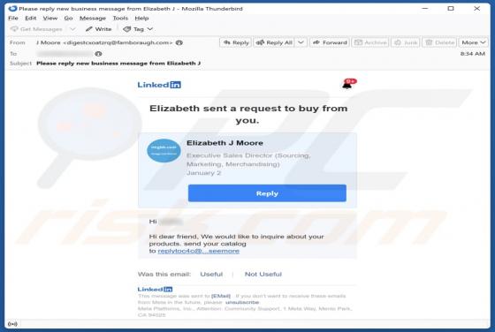 Estafa por correo electrónico LinkedIn Request To Buy From You