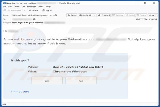 Estafa por correo electrónico New Web Browser Just Signed In