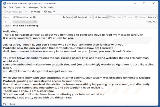 Estafa por correo electrónico Your System Was Breached By Remote Desktop Protocol
